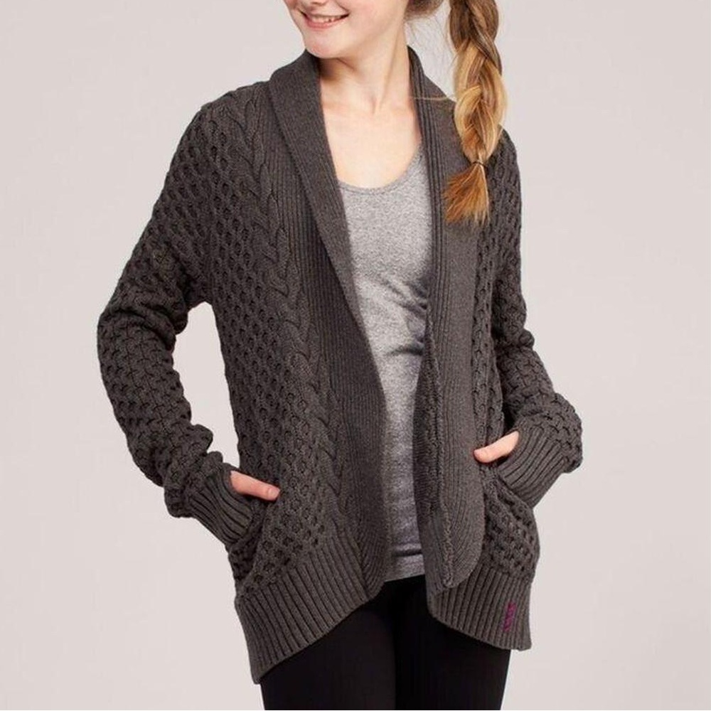 Ivivva Breathe Relax Love Wrap Open Front Cable knit Cardigan Sweater | 14